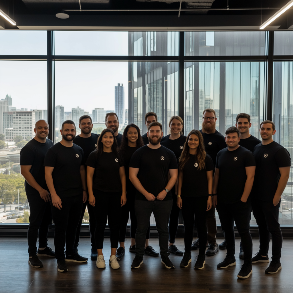 _jamesmcdonald_Startup_office_all_employees_standing_facing_the_cf60f3cd-be29-434b-9270-11e97a6f4290